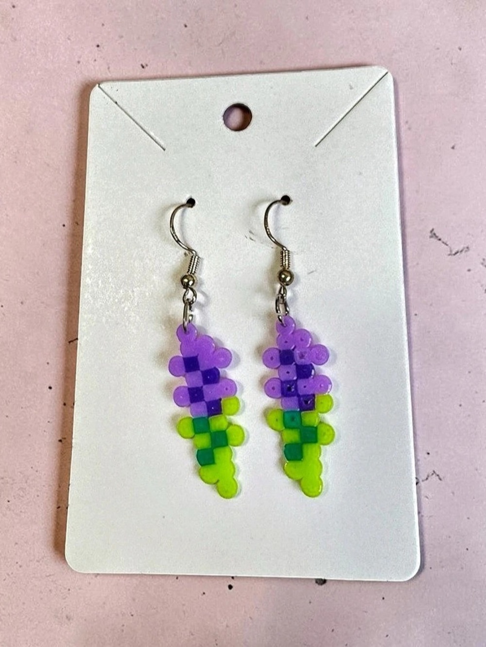 Purple & Green Lavender Beaded Drop Earrings